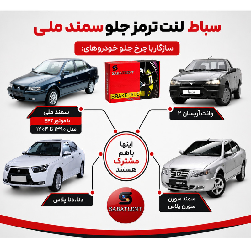 لنت ترمز دیسکی جلو سباط مدل 021 دو جفت مناسب برای سمند ملی سورن ، دنا